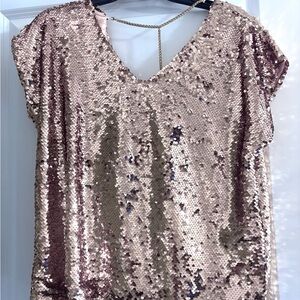 Beautiful Rose Gold Sequin V-Neck Women blouse size small
